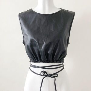 Black leather Zara crop tie top